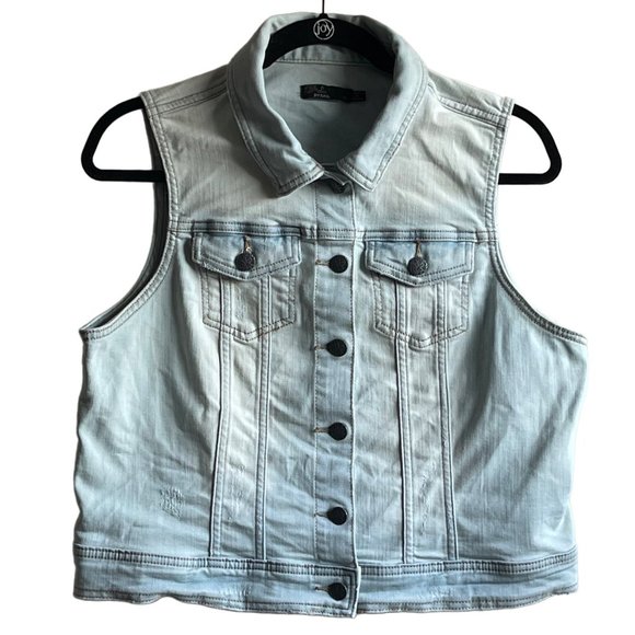 prAna Women's Medium Dree Light Blue Denim Button Down Vest Light Distressing - Picture 2 of 9